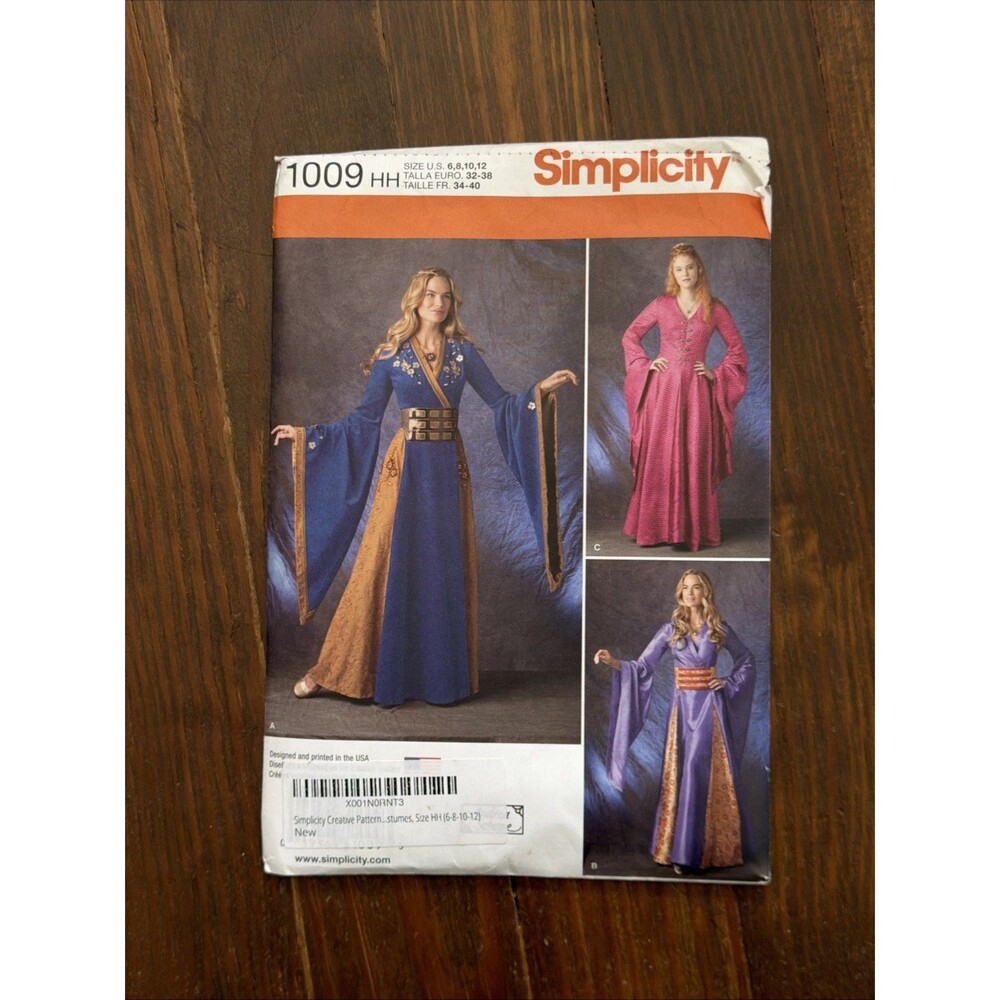 Simplicity 1009 Cosplay Medieval Fantasy Gown Costume Pattern Uncut 06-12